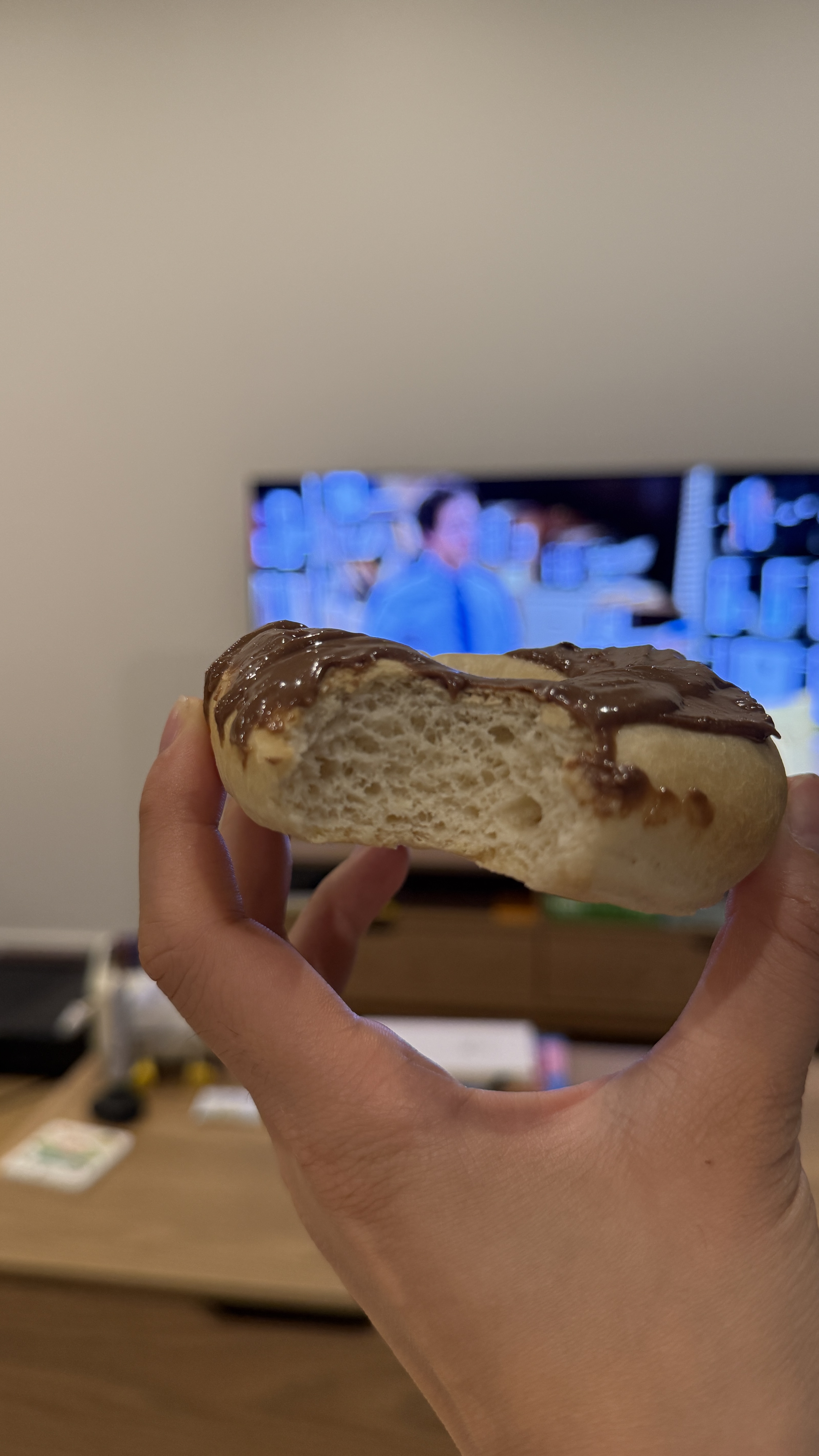 Bagel with chocolate peanut butter slathered over it