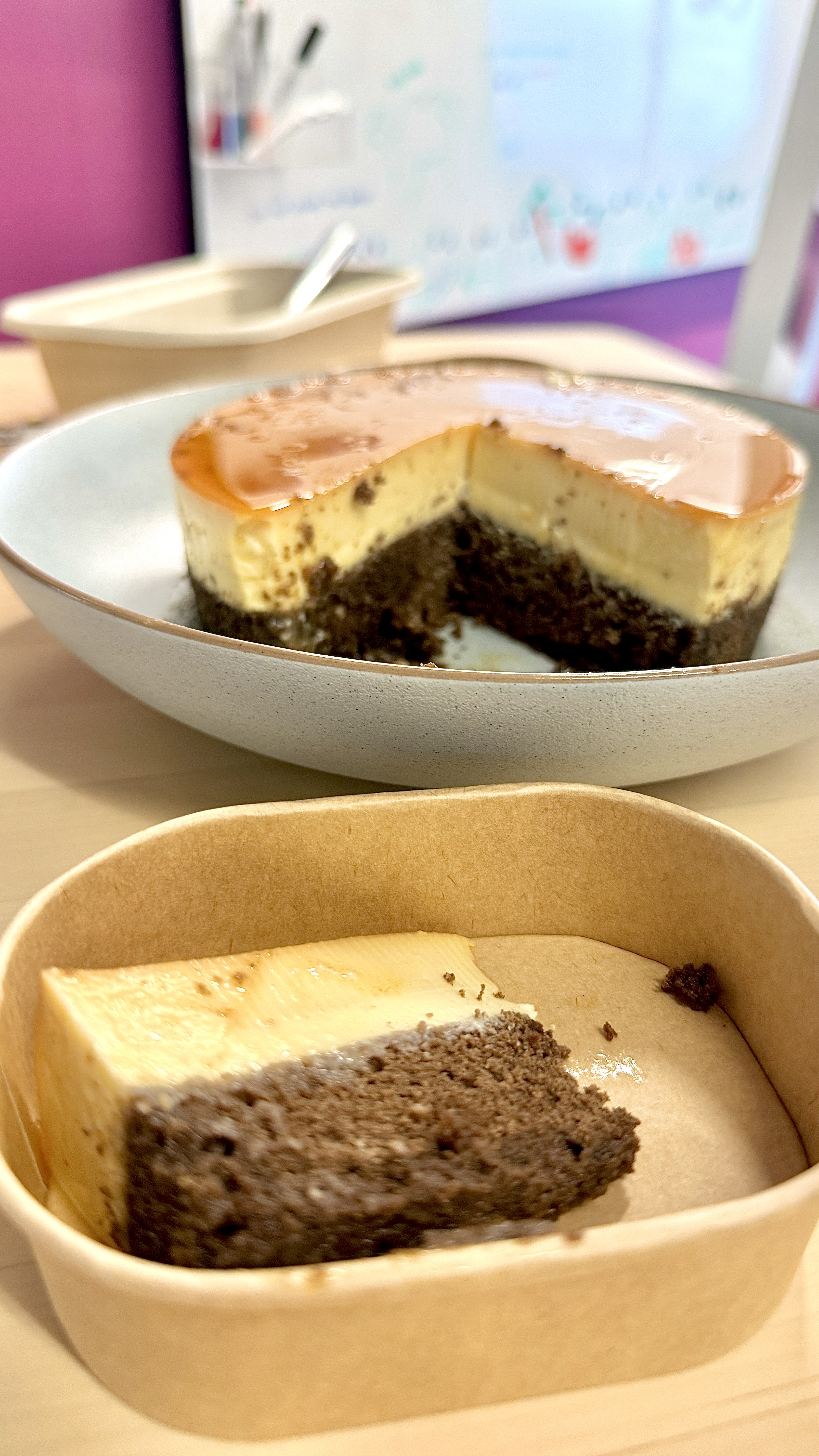 Hojicha sponge with pudding, slice